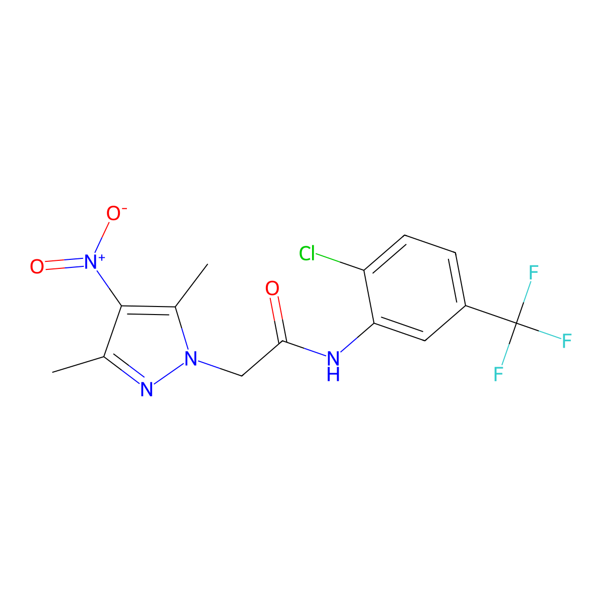 N-[2-chloro-5-(trifluoromethyl)phenyl]-2-(3,5-dimethyl-4-nitropyrazol-1-yl)acetamide molecular structure, CAS 353463-91-9