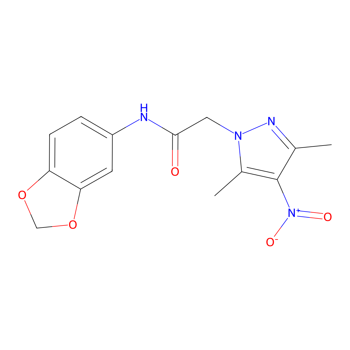 N-(1,3-benzodioxol-5-yl)-2-(3,5-dimethyl-4-nitropyrazol-1-yl)acetamide molecular structure, CAS 353464-03-6