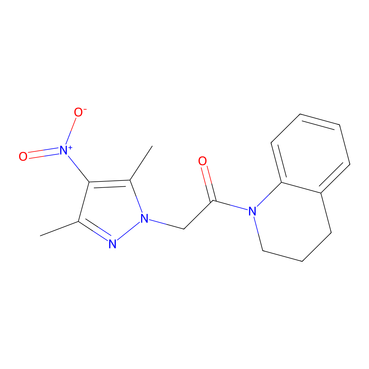 1-(3,4-dihydroquinolin-1(2H)-yl)-2-(3,5-dimethyl-4-nitro-1H-pyrazol-1-yl)ethanone molecular structure, CAS 353464-09-2
