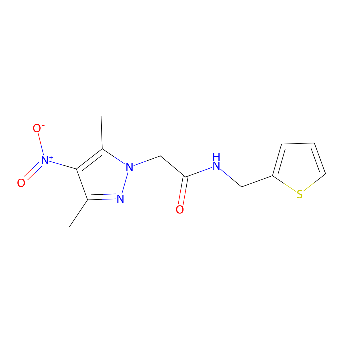 2-(3,5-dimethyl-4-nitropyrazol-1-yl)-N-(thiophen-2-ylmethyl)acetamide molecular structure, CAS 353464-11-6