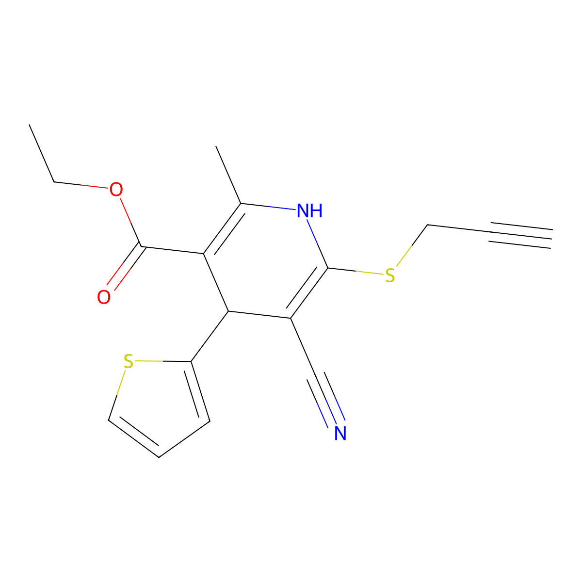 Ethyl 5-cyano-2-methyl-6-(2-propynylsulfanyl)-4-(2-thienyl)-1,4-dihydro-3-pyridinecarboxylate molecular structure, CAS 353464-13-8