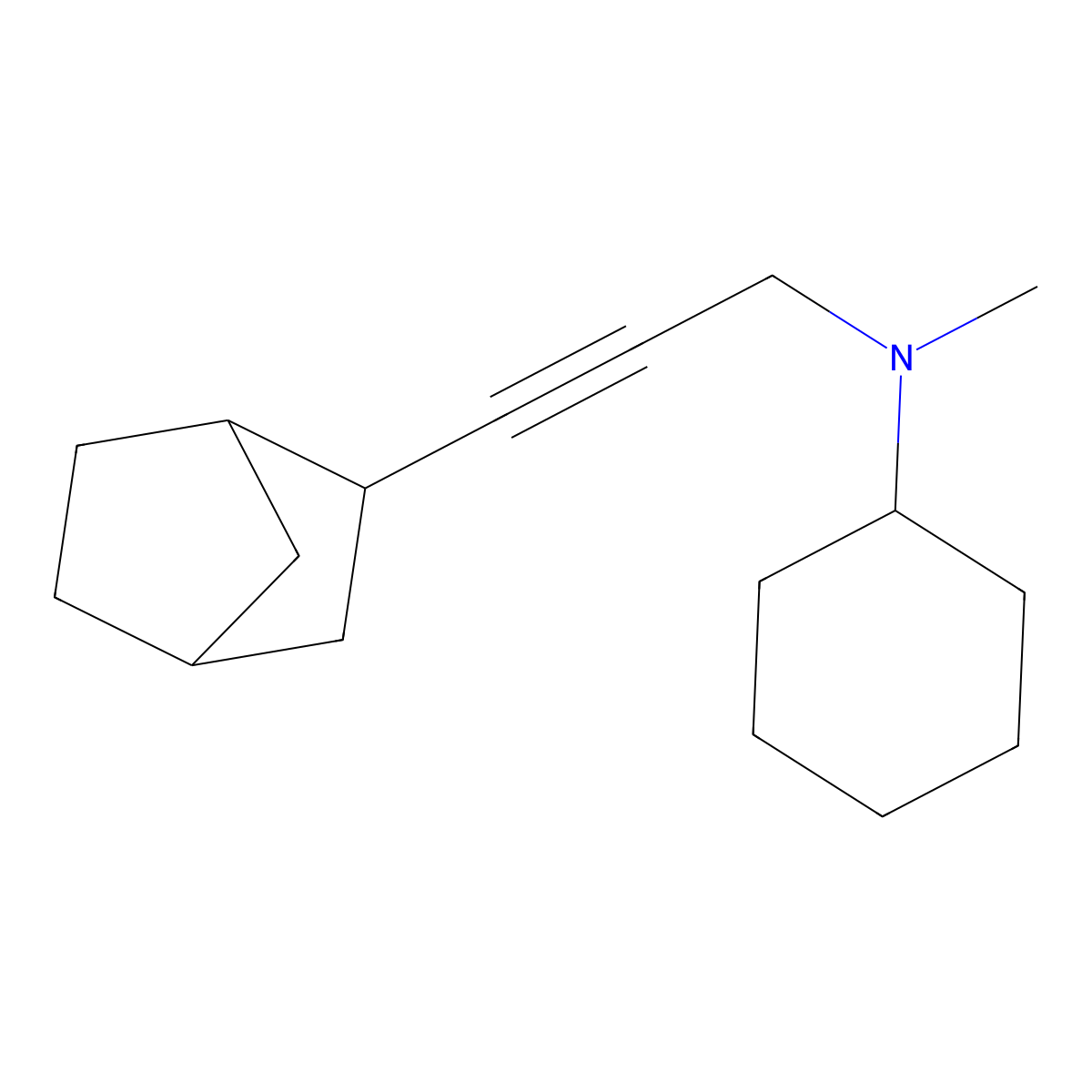 N-[3-(3-bicyclo[2.2.1]heptanyl)prop-2-ynyl]-N-methylcyclohexanamine molecular structure, CAS 353464-25-2