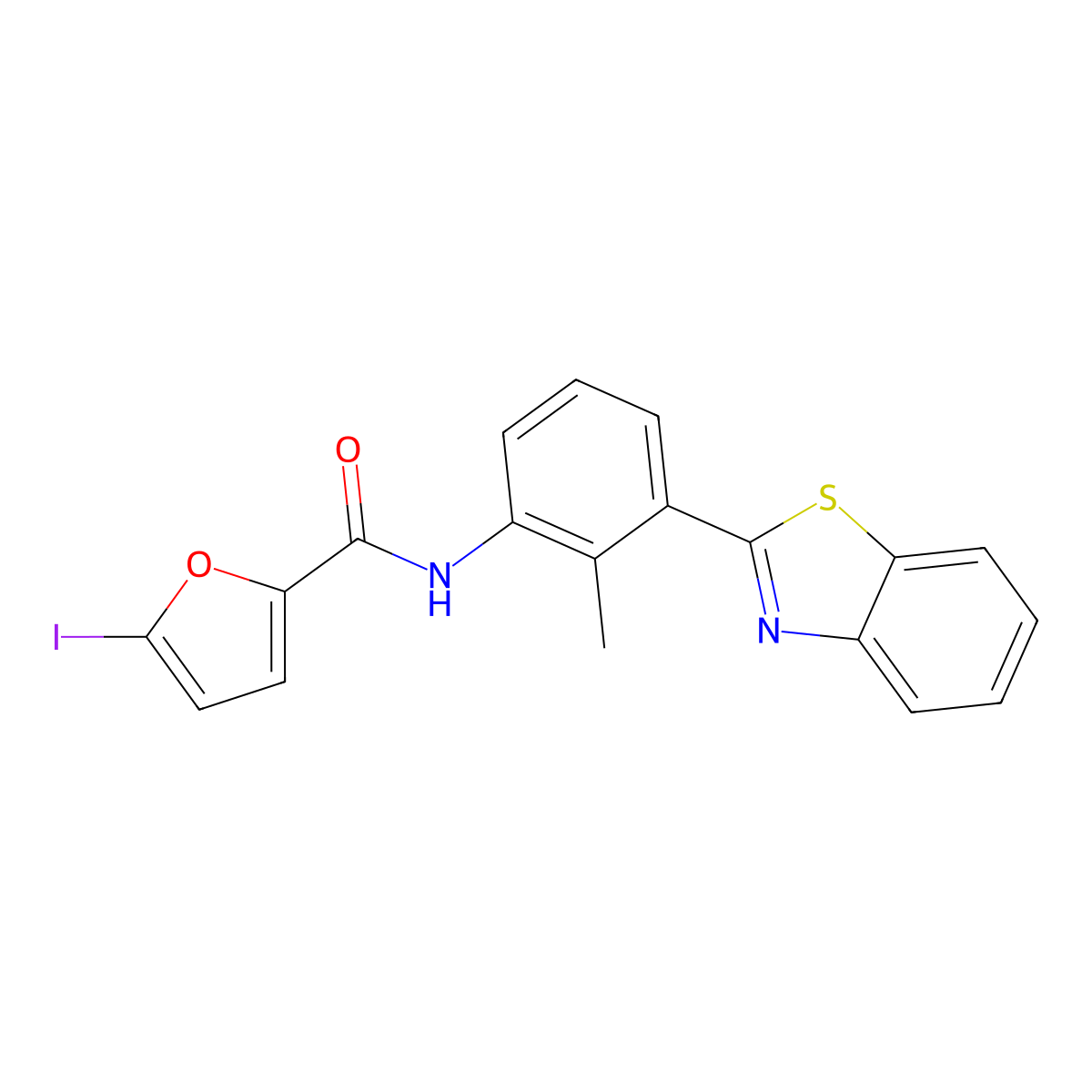 N-[3-(1,3-benzothiazol-2-yl)-2-methylphenyl]-5-iodofuran-2-carboxamide molecular structure, CAS 353464-82-1
