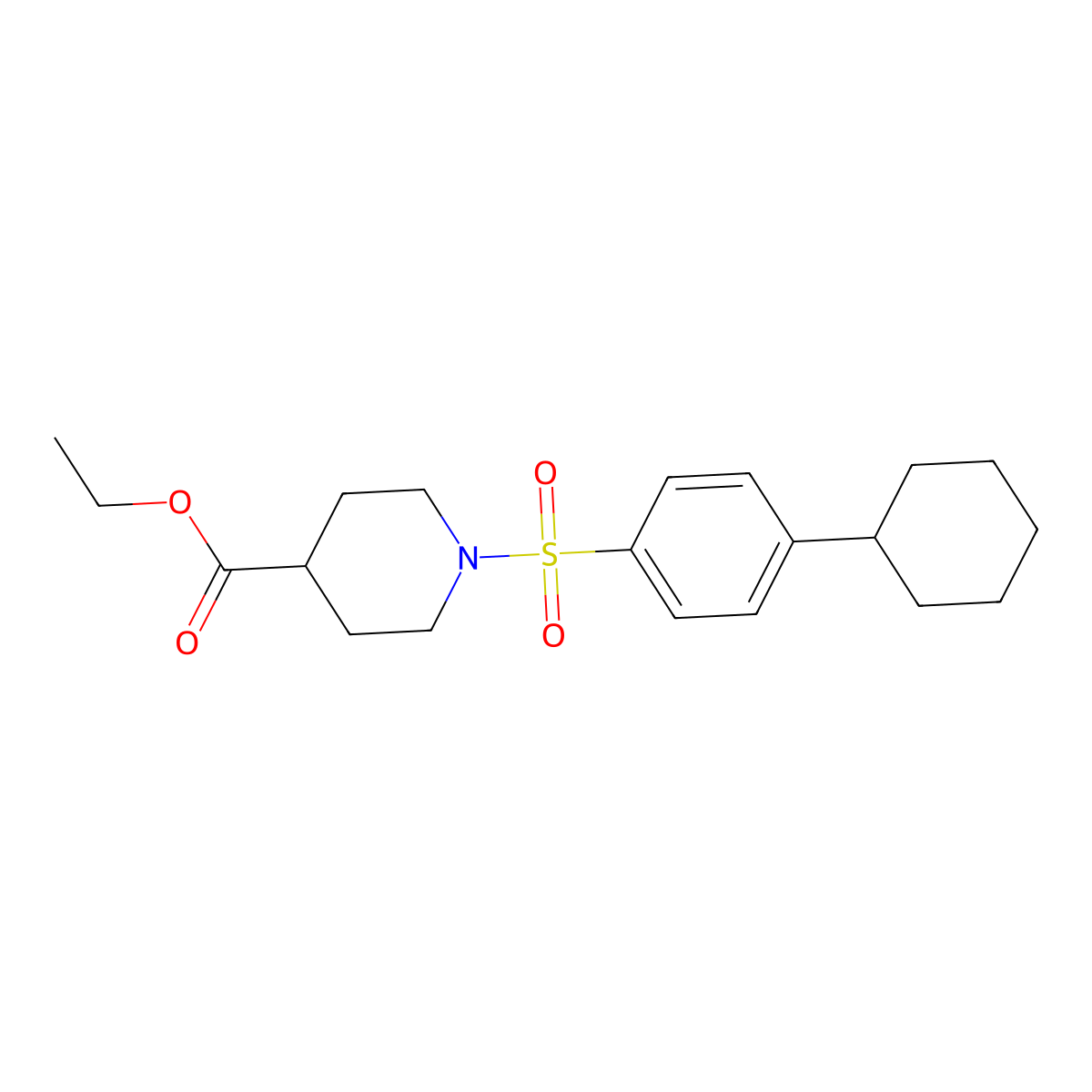 Ethyl 1-(4-cyclohexylphenyl)sulfonylpiperidine-4-carboxylate molecular structure, CAS 353465-53-9