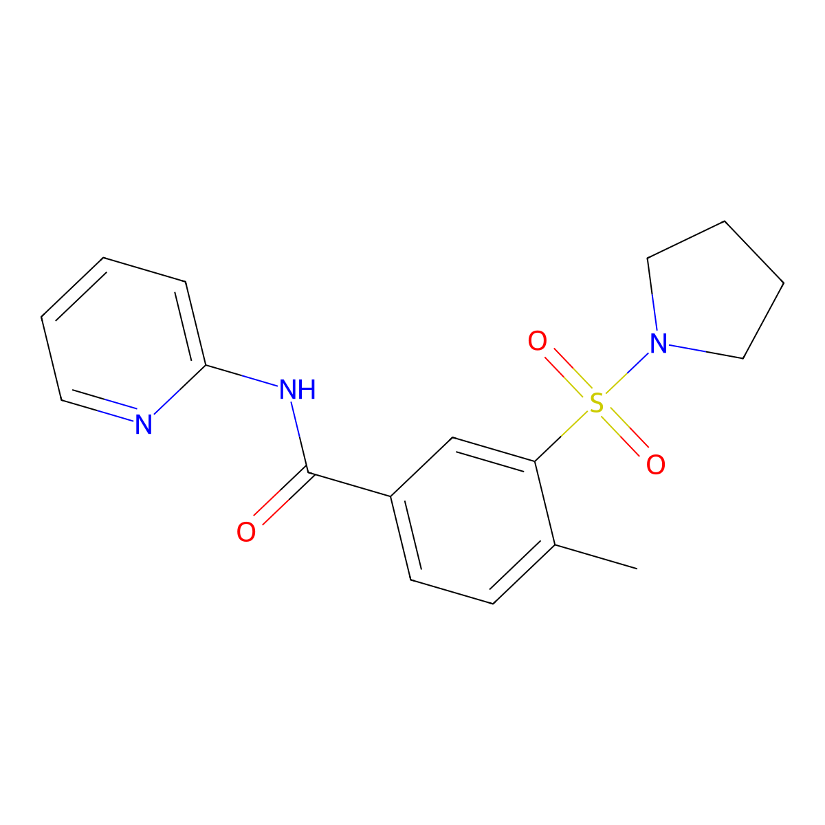 4-methyl-N-(pyridin-2-yl)-3-(pyrrolidin-1-ylsulfonyl)benzamide molecular structure, CAS 353465-72-2