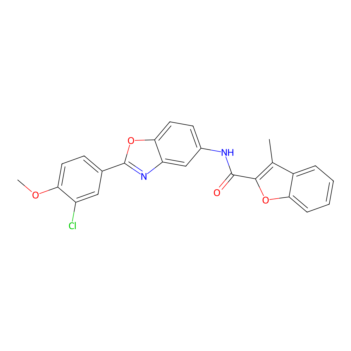 N-[2-(3-chloro-4-methoxyphenyl)-1,3-benzoxazol-5-yl]-3-methyl-1-benzofuran-2-carboxamide molecular structure, CAS 353465-91-5