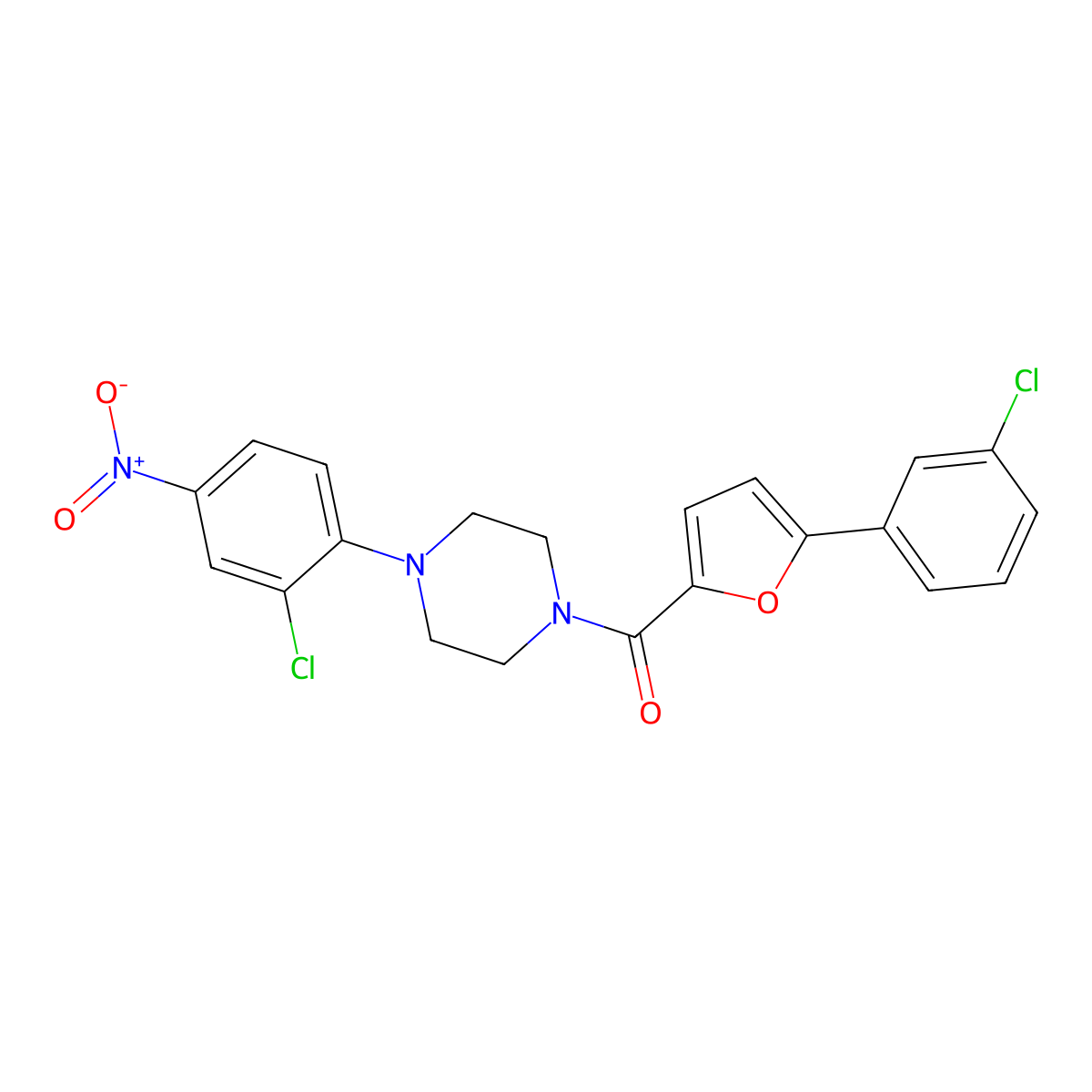 [4-(2-Chloro-4-nitrophenyl)piperazin-1-yl]-[5-(3-chlorophenyl)furan-2-yl]methanone molecular structure, CAS 353466-14-5