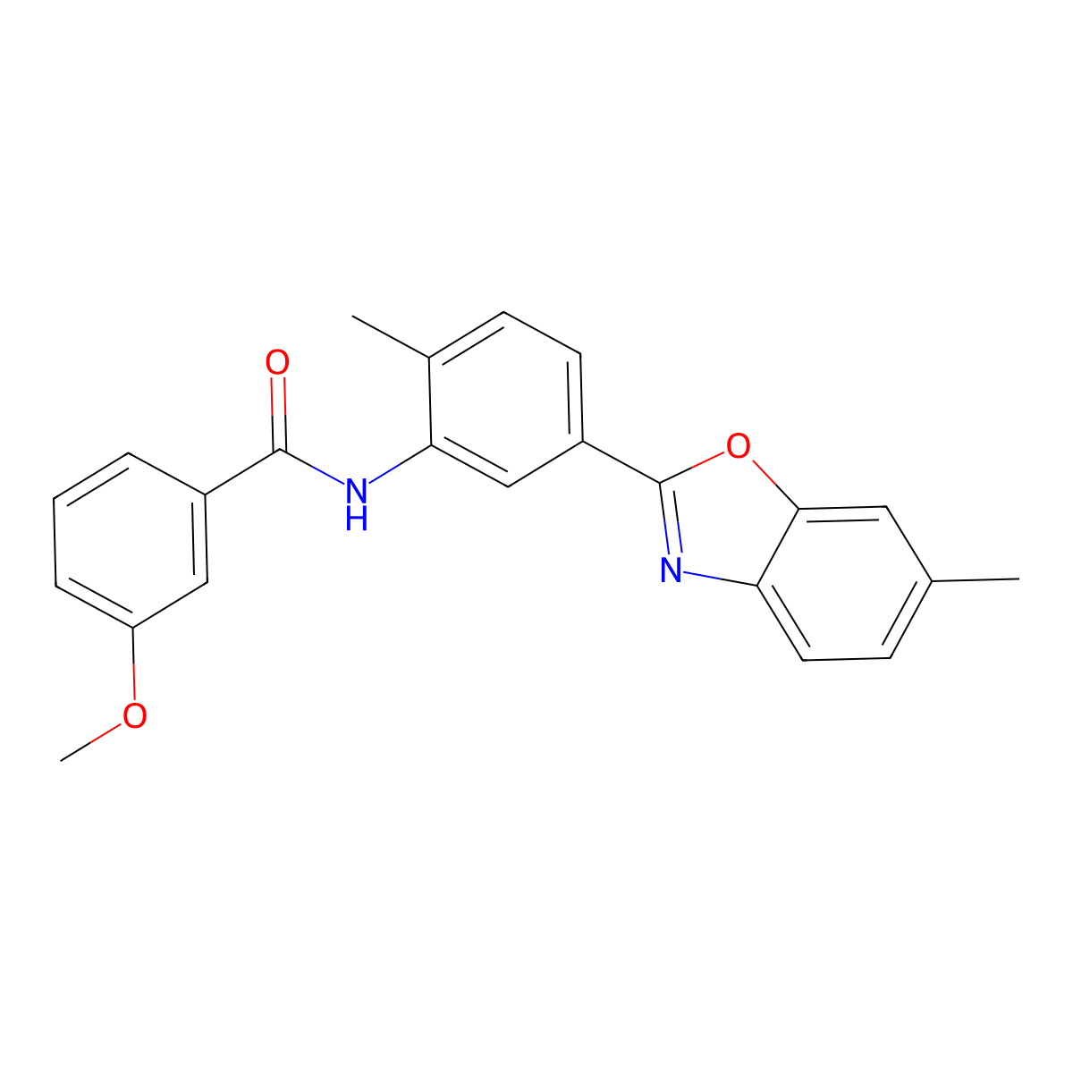 3-methoxy-N-[2-methyl-5-(6-methyl-1,3-benzoxazol-2-yl)phenyl]benzamide molecular structure, CAS 353466-68-9