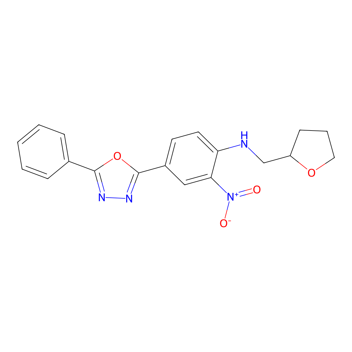 2-nitro-N-(oxolan-2-ylmethyl)-4-(5-phenyl-1,3,4-oxadiazol-2-yl)aniline molecular structure, CAS 353466-78-1