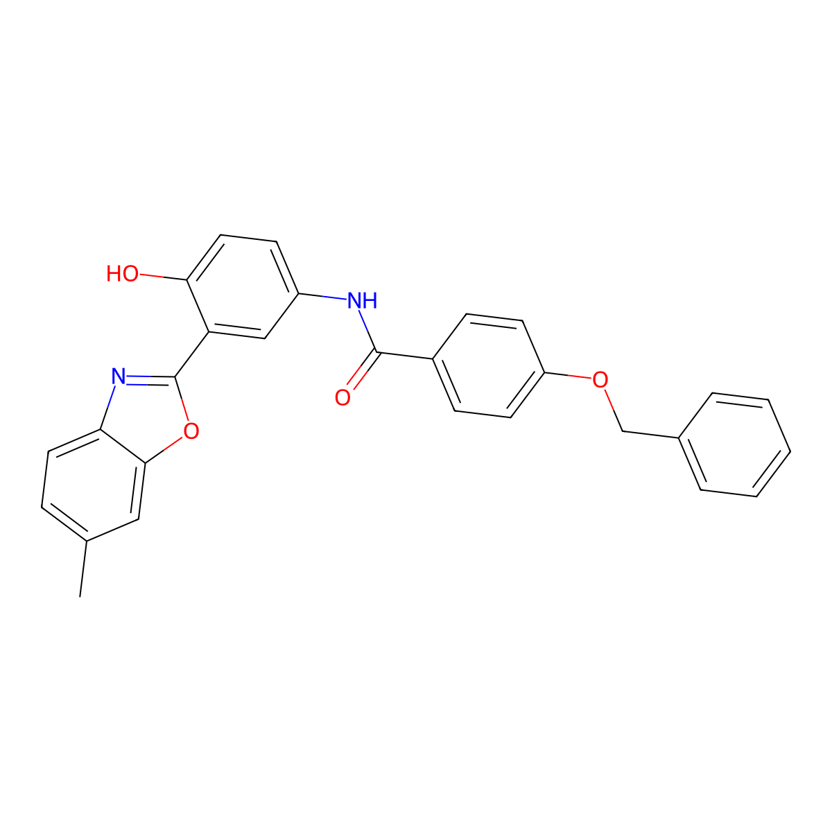 4-(benzyloxy)-N-[4-hydroxy-3-(6-methyl-1,3-benzoxazol-2-yl)phenyl]benzamide molecular structure, CAS 353466-85-0