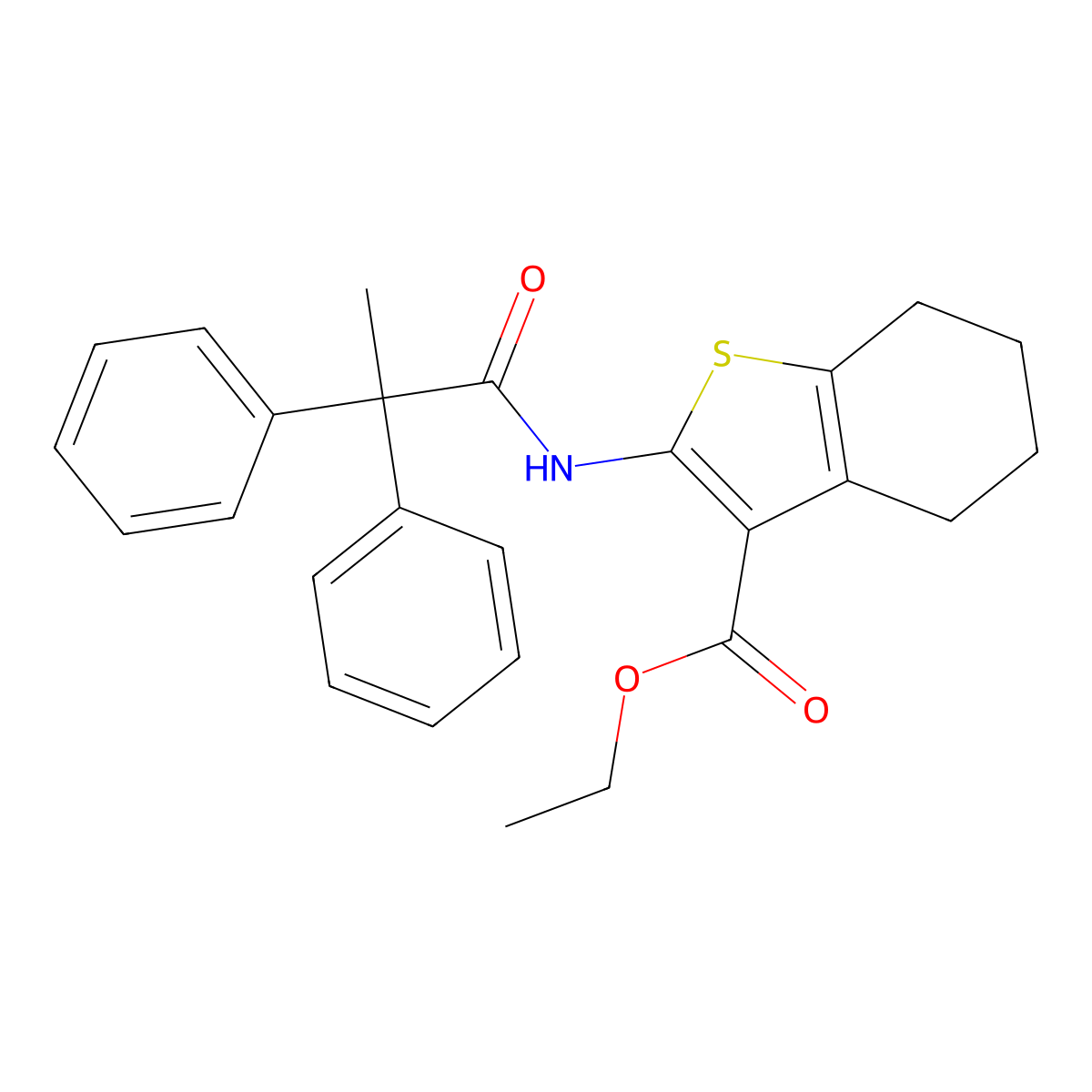 Ethyl 2-[(2,2-diphenylpropanoyl)amino]-4,5,6,7-tetrahydro-1-benzothiophene-3-carboxylate molecular structure, CAS 353466-90-7
