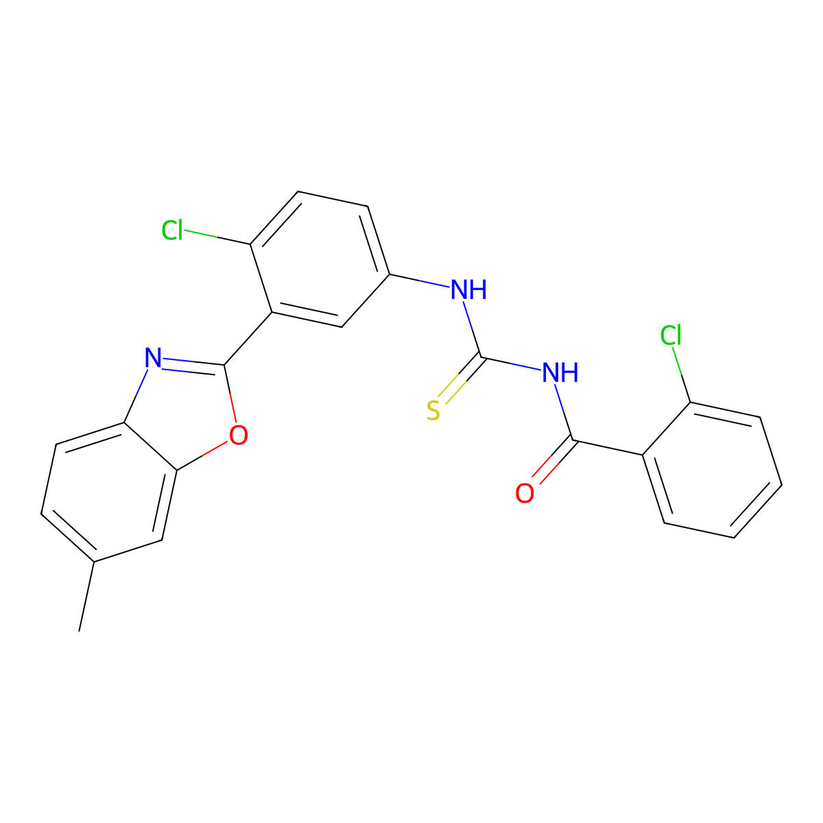 N-(2-chlorobenzoyl)-N'-[4-chloro-3-(6-methyl-1,3-benzoxazol-2-yl)phenyl]thiourea molecular structure, CAS 353467-01-3