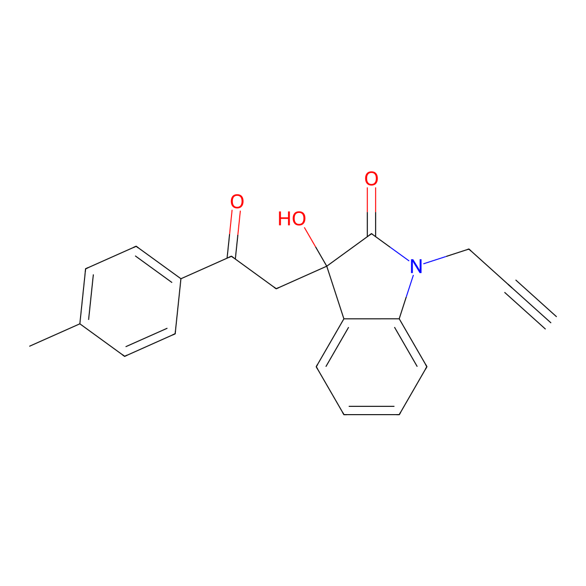 3-hydroxy-3-[2-(4-methylphenyl)-2-oxoethyl]-1-(prop-2-yn-1-yl)-1,3-dihydro-2H-indol-2-one molecular structure, CAS 353467-14-8