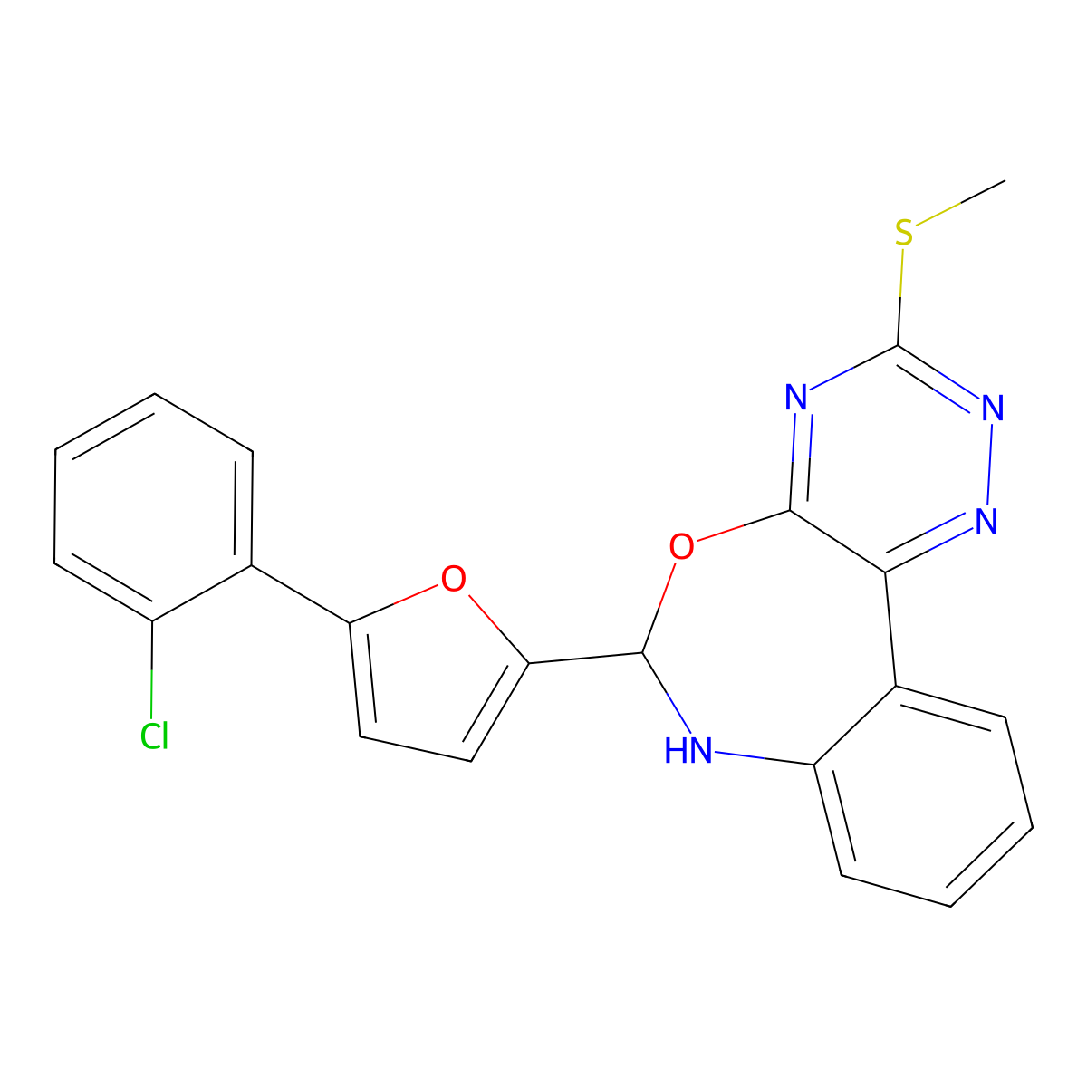 6-[5-(2-Chlorophenyl)furan-2-yl]-3-methylsulfanyl-6,7-dihydro-[1,2,4]triazino[5,6-d][3,1]benzoxazepine molecular structure, CAS 353467-59-1