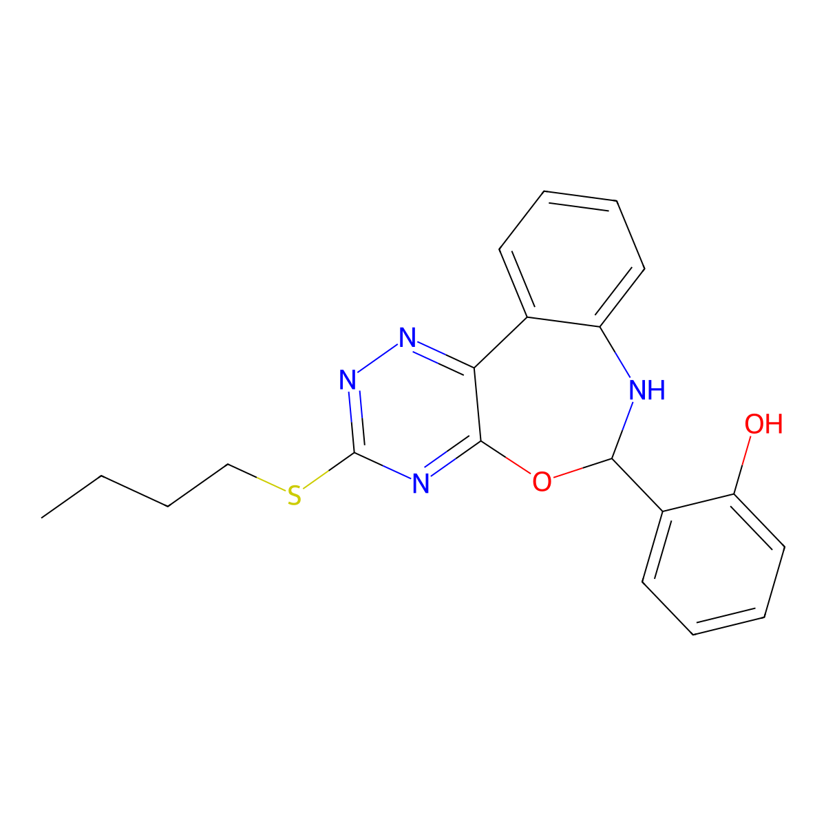 2-(3-Butylsulfanyl-6,7-dihydro-[1,2,4]triazino[5,6-d][3,1]benzoxazepin-6-yl)phenol molecular structure, CAS 353467-63-7