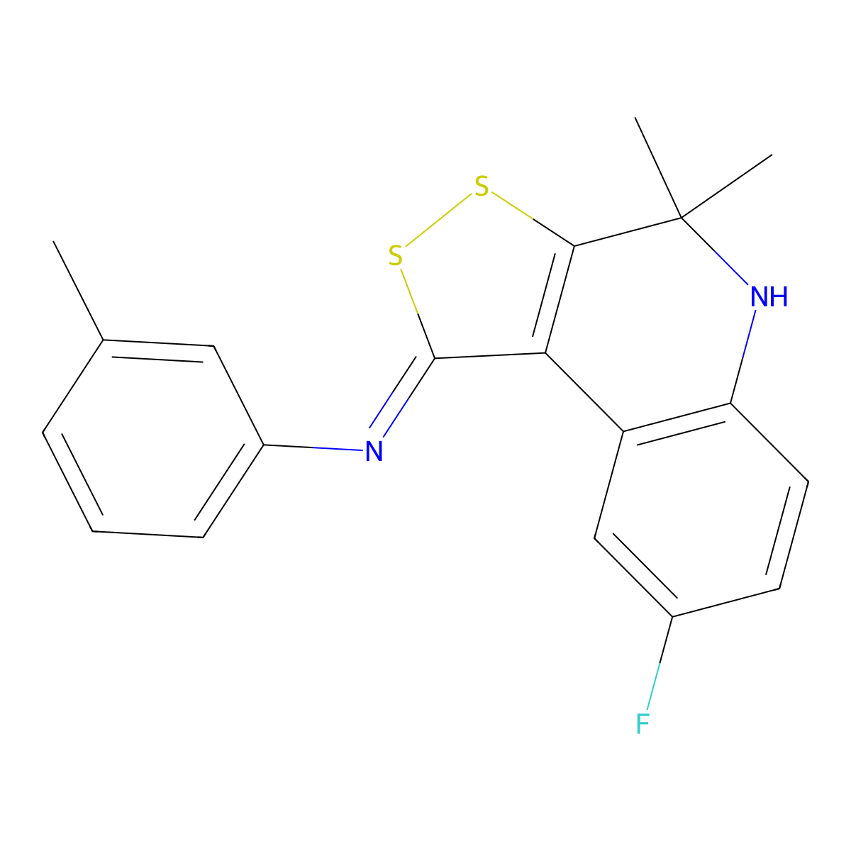 N-(8-fluoro-4,4-dimethyl-4,5-dihydro-1H-[1,2]dithiolo[3,4-c]quinolin-1-ylidene)-N-(3-methylphenyl)amine molecular structure, CAS 353468-14-1