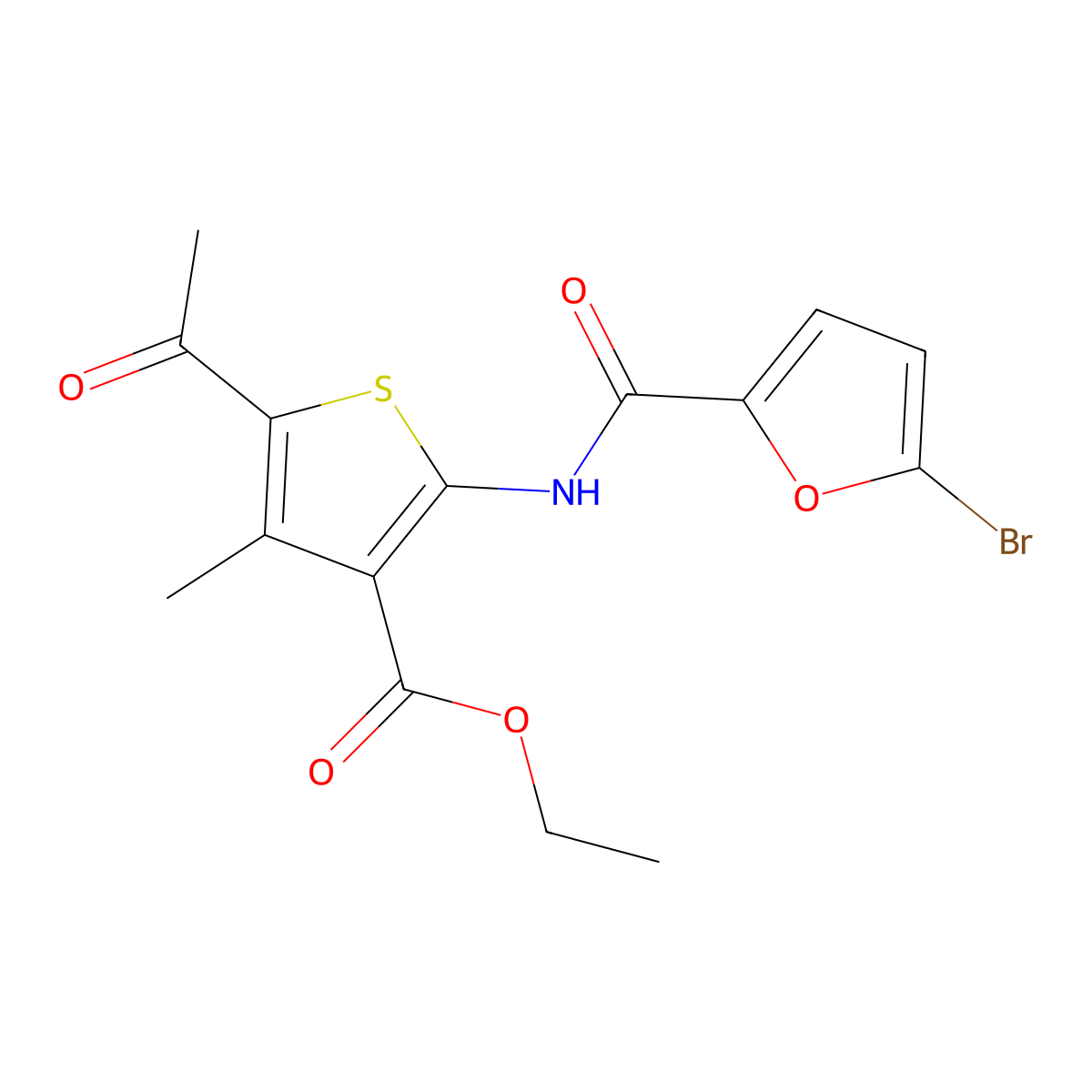 Ethyl 5-acetyl-2-[(5-bromofuran-2-carbonyl)amino]-4-methylthiophene-3-carboxylate molecular structure, CAS 353468-20-9