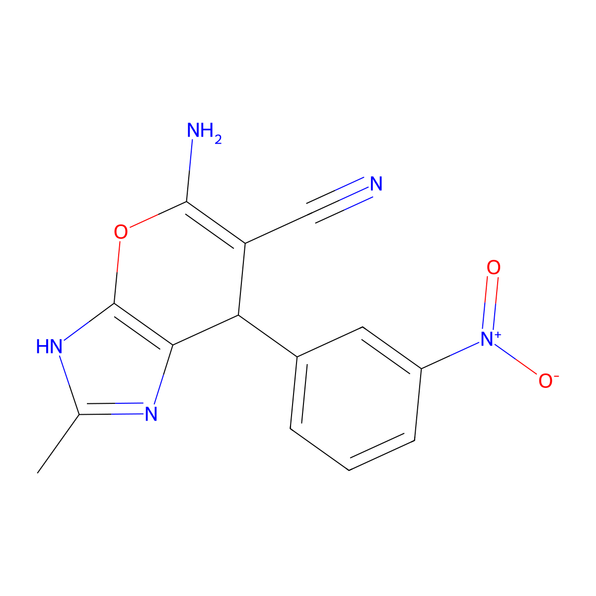 5-Amino-2-methyl-7-(3-nitrophenyl)-1,7-dihydropyrano[2,3-d]imidazole-6-carbonitrile molecular structure, CAS 353468-80-1
