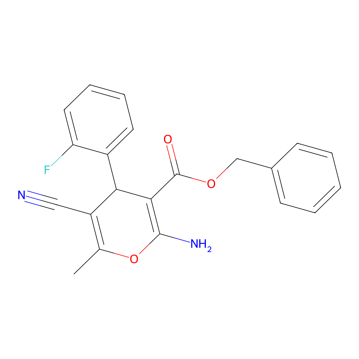 benzyl 2-amino-5-cyano-4-(2-fluorophenyl)-6-methyl-4H-pyran-3-carboxylate molecular structure, CAS 353468-82-3