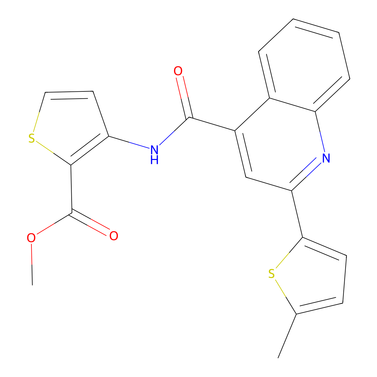 Methyl 3-[[2-(5-methylthiophen-2-yl)quinoline-4-carbonyl]amino]thiophene-2-carboxylate molecular structure, CAS 353468-83-4