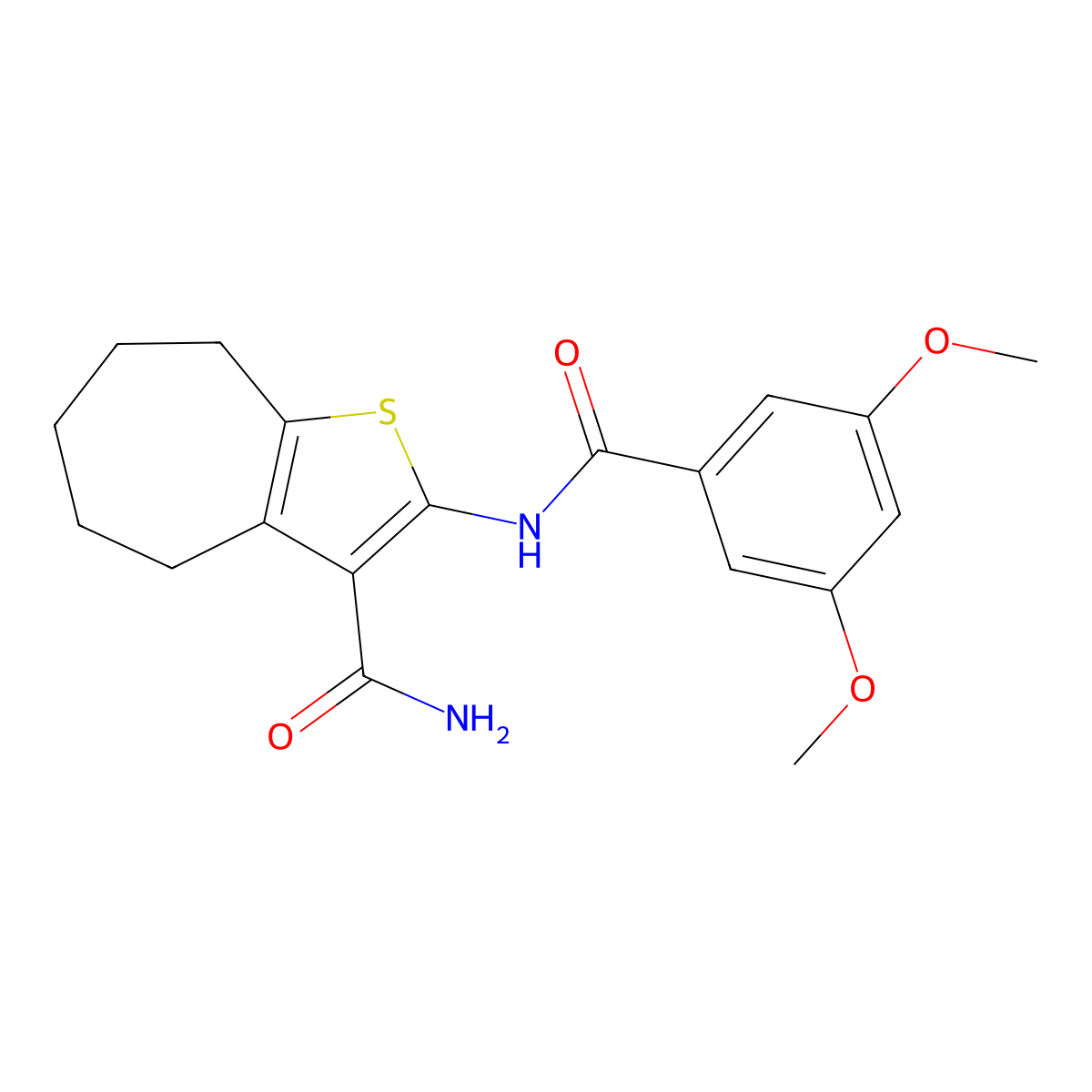 2-(3,5-dimethoxybenzamido)-5,6,7,8-tetrahydro-4H-cyclohepta[b]thiophene-3-carboxamide molecular structure, CAS 353468-94-7