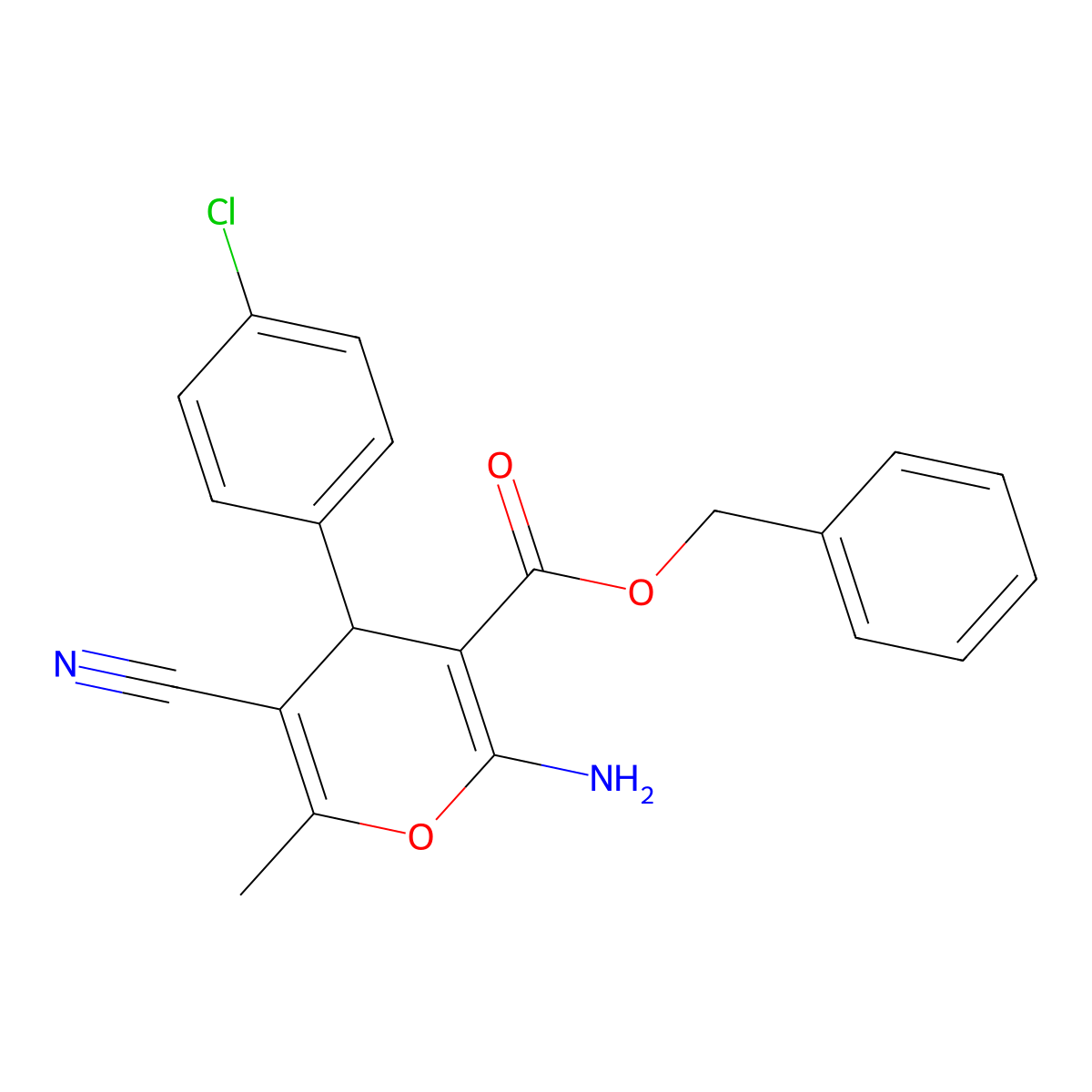 benzyl 2-amino-4-(4-chlorophenyl)-5-cyano-6-methyl-4H-pyran-3-carboxylate molecular structure, CAS 353469-40-6