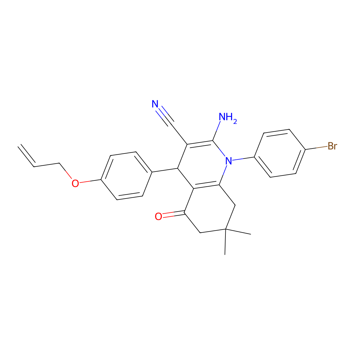 4-[4-(Allyloxy)phenyl]-2-amino-1-(4-bromophenyl)-7,7-dimethyl-5-oxo-1,4,5,6,7,8-hexahydro-3-quinolinecarbonitrile molecular structure, CAS 353469-64-4