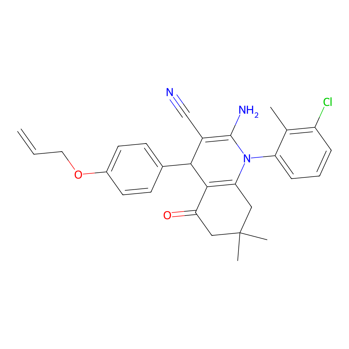 4-(4-(Allyloxy)phenyl)-2-amino-1-(3-chloro-2-methylphenyl)-7,7-dimethyl-5-oxo-1,4,5,6,7,8-hexahydro-3-quinolinecarbonitrile molecular structure, CAS 353469-66-6