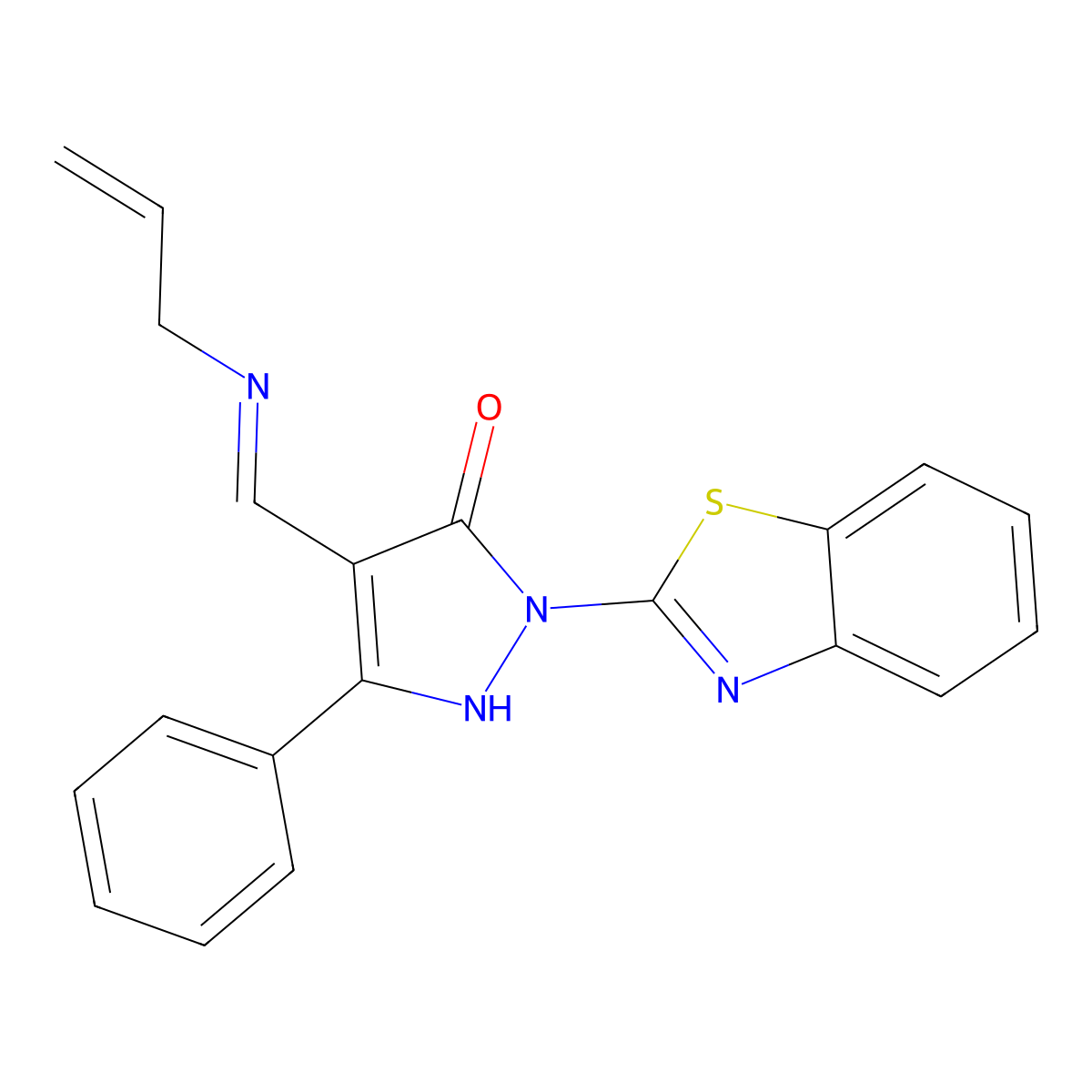 4-[(allylimino)methyl]-2-(1,3-benzothiazol-2-yl)-5-phenyl-1,2-dihydro-3H-pyrazol-3-one molecular structure, CAS 353469-68-8