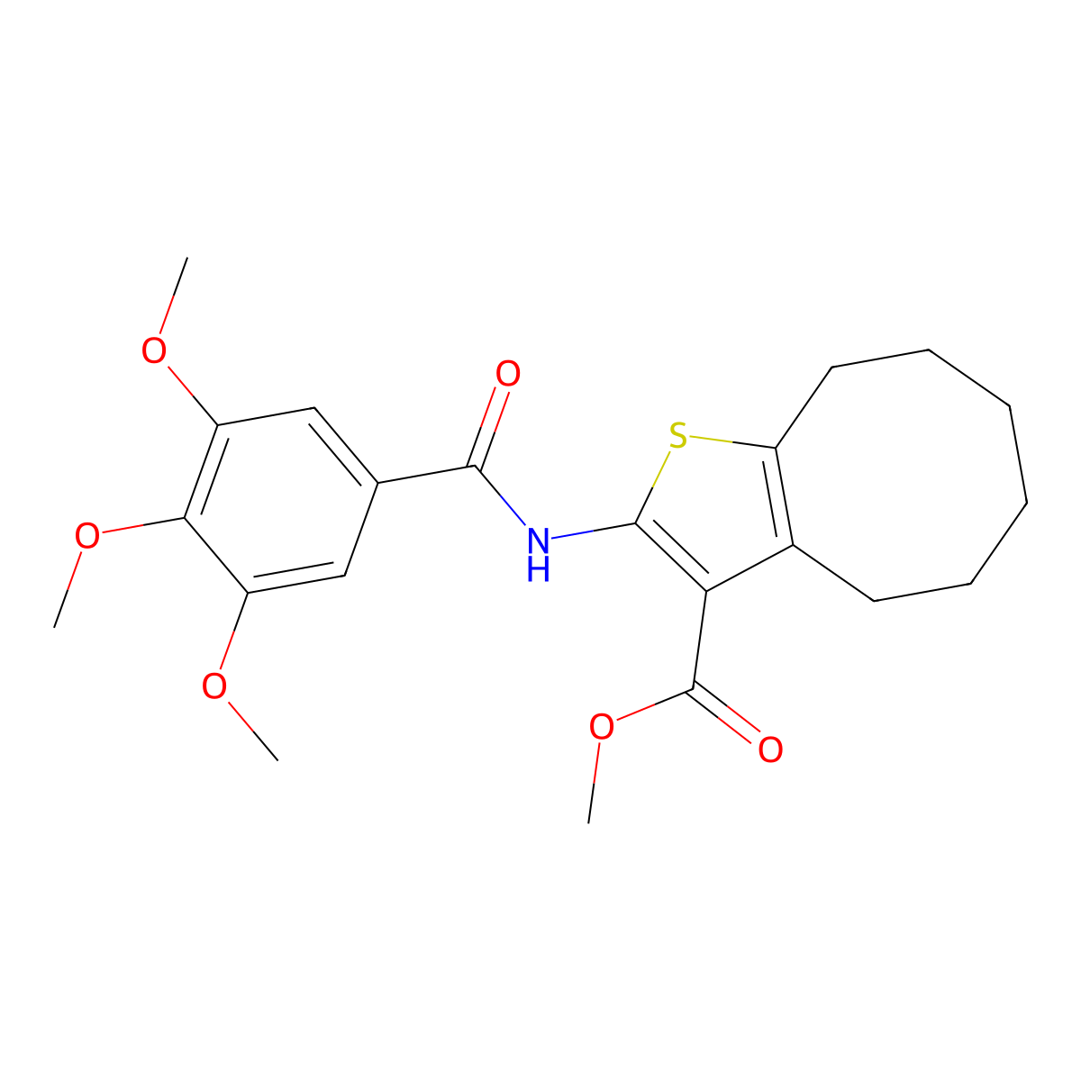 Methyl 2-[(3,4,5-trimethoxybenzoyl)amino]-4,5,6,7,8,9-hexahydrocycloocta[b]thiophene-3-carboxylate molecular structure, CAS 353470-04-9