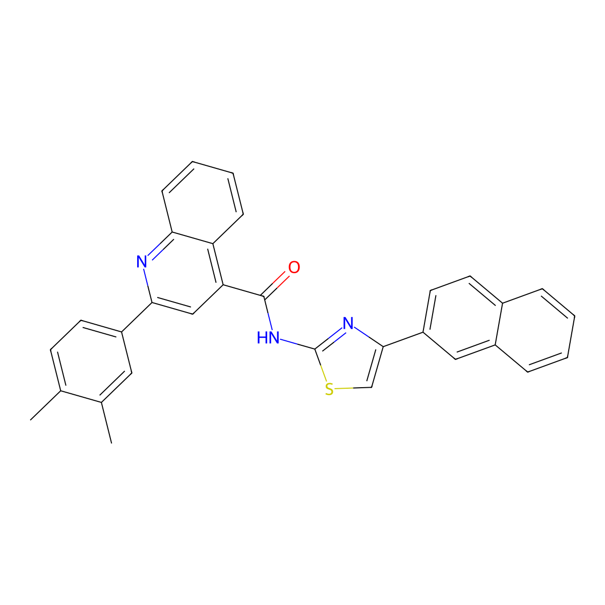 2-(3,4-dimethylphenyl)-N-(4-naphthalen-2-yl-1,3-thiazol-2-yl)quinoline-4-carboxamide molecular structure, CAS 353470-06-1