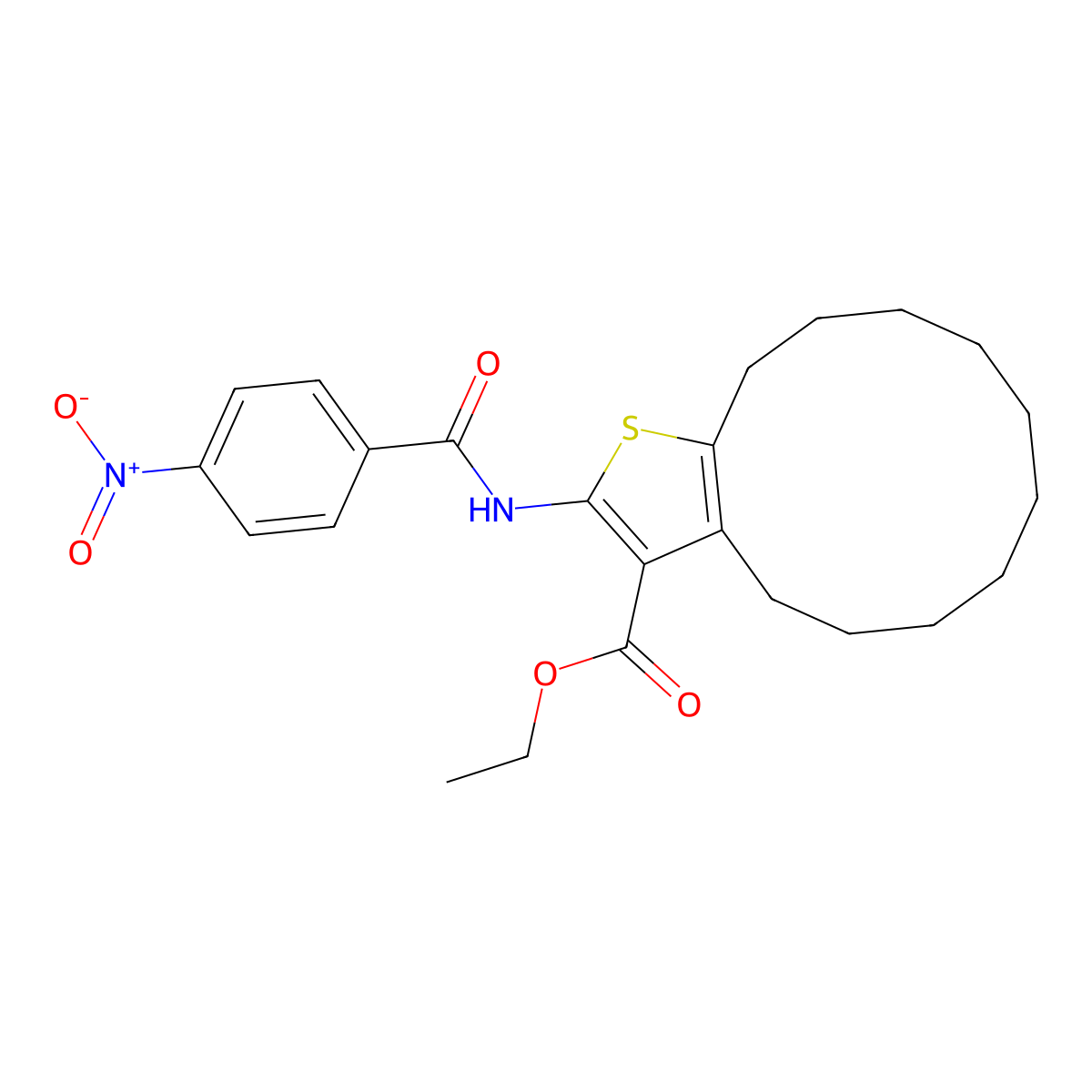 Ethyl 2-[(4-nitrobenzoyl)amino]-4,5,6,7,8,9,10,11,12,13-decahydrocyclododeca[b]thiophene-3-carboxylate molecular structure, CAS 353470-17-4