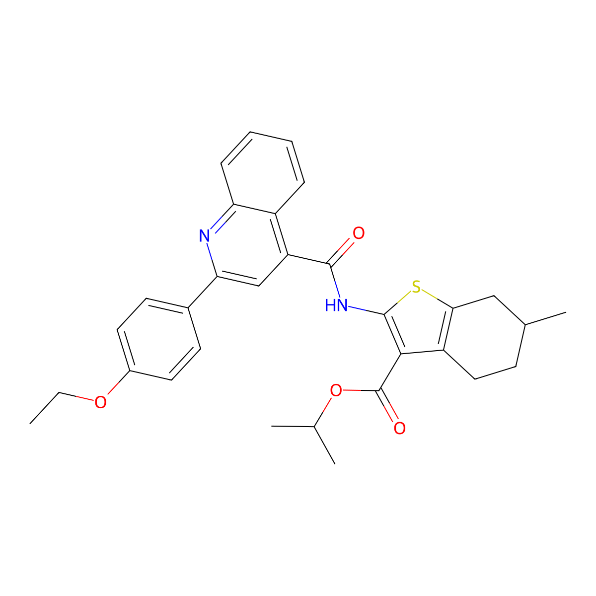 Isopropyl 2-({[2-(4-ethoxyphenyl)-4-quinolinyl]carbonyl}amino)-6-methyl-4,5,6,7-tetrahydro-1-benzothiophene-3-carboxylate molecular structure, CAS 353470-29-8