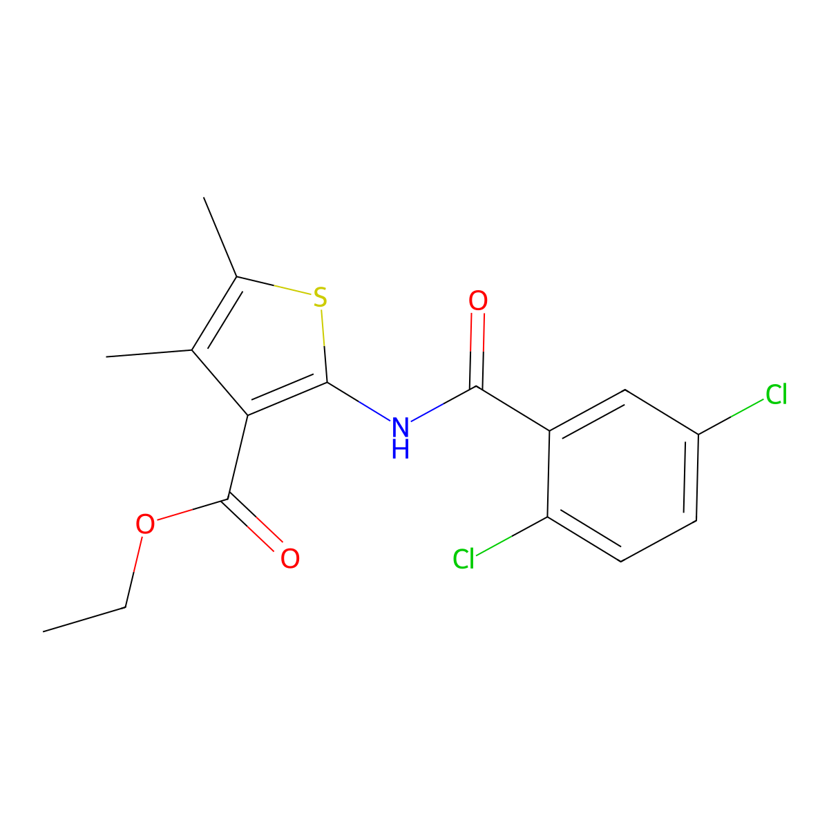 Ethyl 2-(2,5-dichlorobenzamido)-4,5-dimethylthiophene-3-carboxylate molecular structure, CAS 353470-44-7