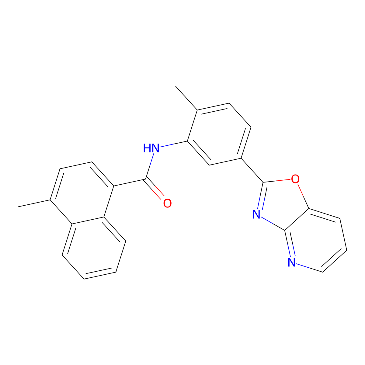 4-methyl-N-[2-methyl-5-([1,3]oxazolo[4,5-b]pyridin-2-yl)phenyl]naphthalene-1-carboxamide molecular structure, CAS 353470-79-8