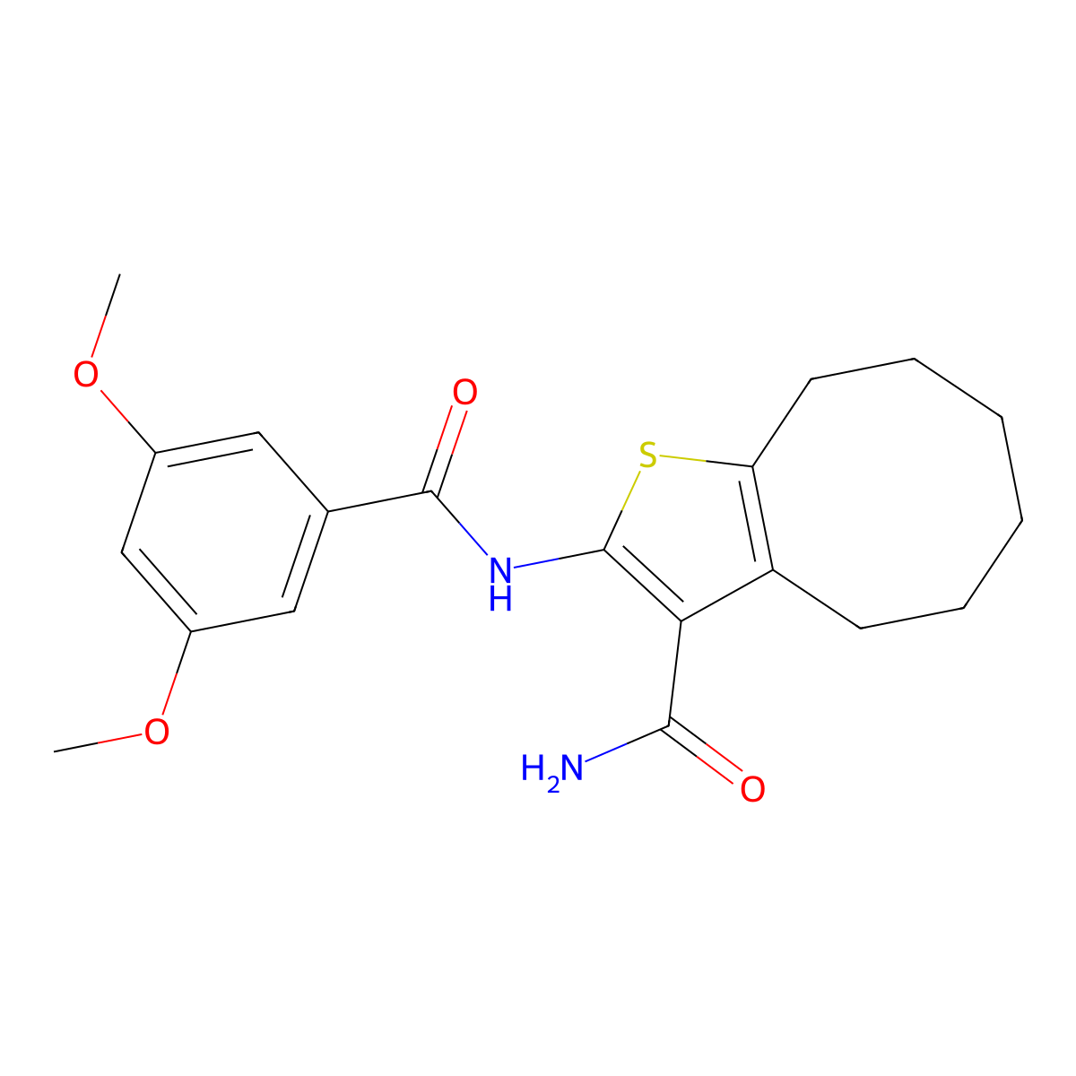 2-[(3,5-Dimethoxybenzoyl)amino]-4,5,6,7,8,9-hexahydrocycloocta[b]thiophene-3-carboxamide molecular structure, CAS 353471-03-1