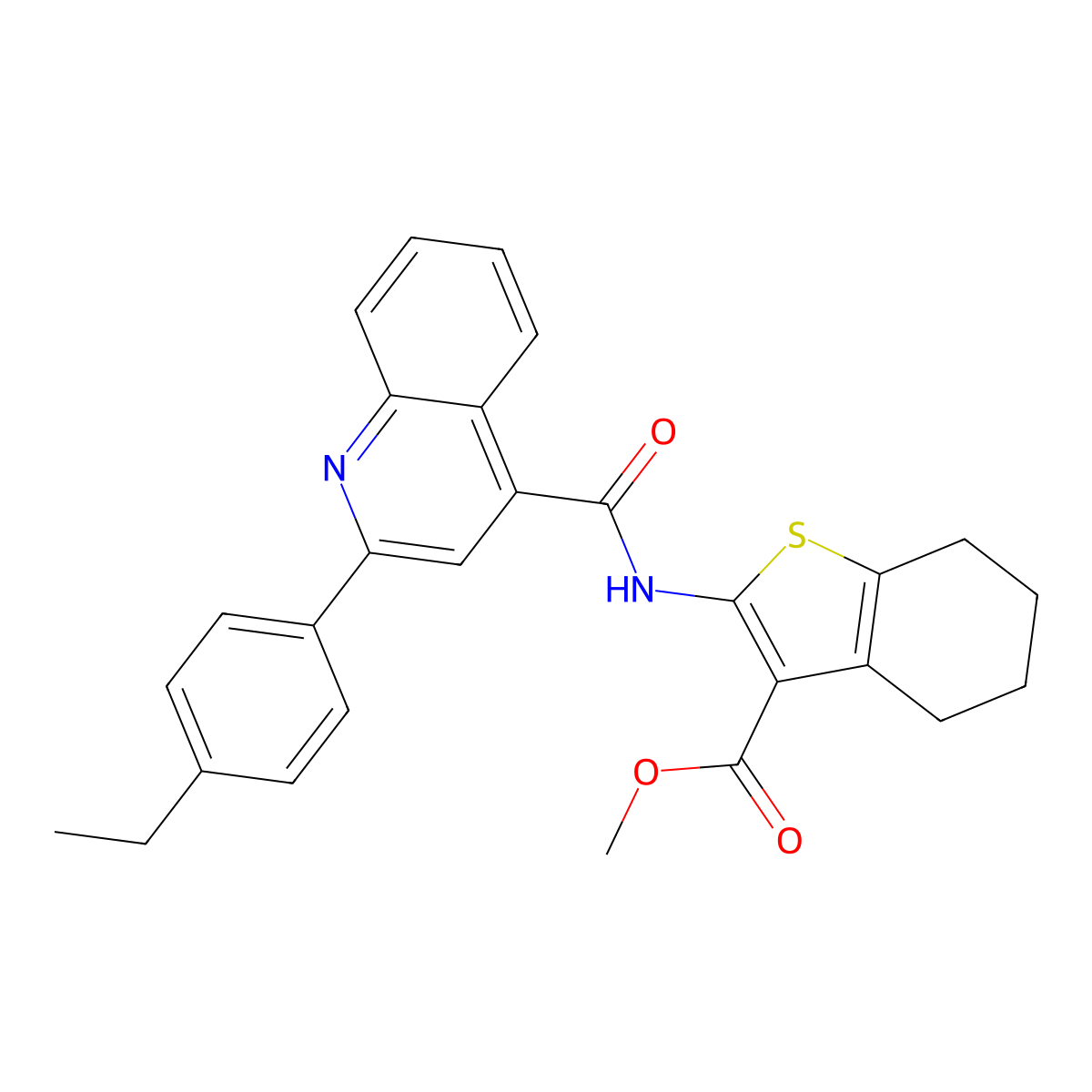 Methyl 2-[[2-(4-ethylphenyl)quinoline-4-carbonyl]amino]-4,5,6,7-tetrahydro-1-benzothiophene-3-carboxylate molecular structure, CAS 353471-17-7