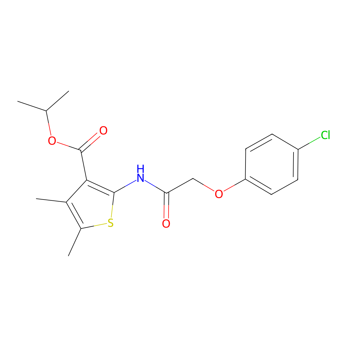 Isopropyl 2-{[(4-chlorophenoxy)acetyl]amino}-4,5-dimethyl-3-thiophenecarboxylate molecular structure, CAS 353471-18-8