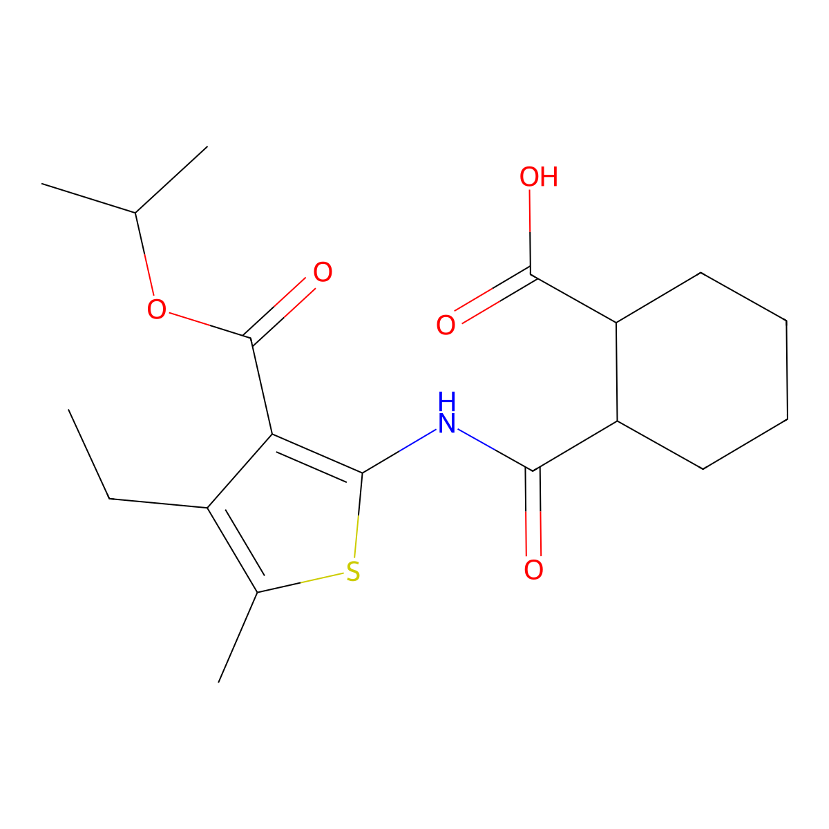 2-({[4-Ethyl-3-(isopropoxycarbonyl)-5-methyl-2-thienyl]amino}carbonyl)cyclohexanecarboxylic acid molecular structure, CAS 353471-30-4