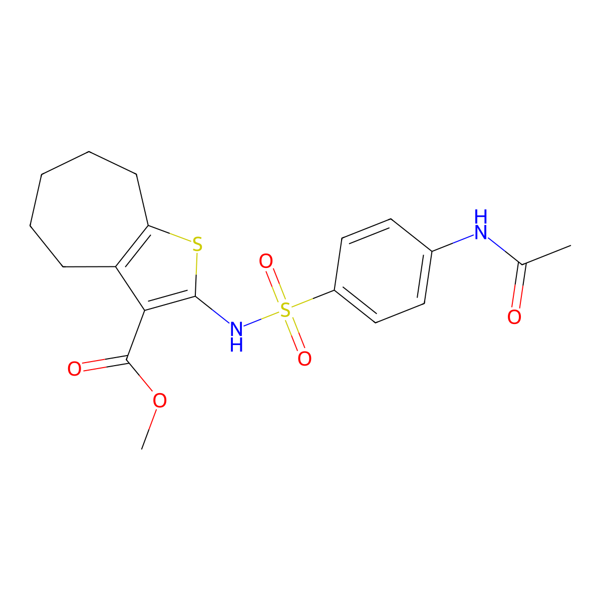 methyl 2-({[4-(acetylamino)phenyl]sulfonyl}amino)-5,6,7,8-tetrahydro-4H-cyclohepta[b]thiophene-3-carboxylate molecular structure, CAS 353471-32-6