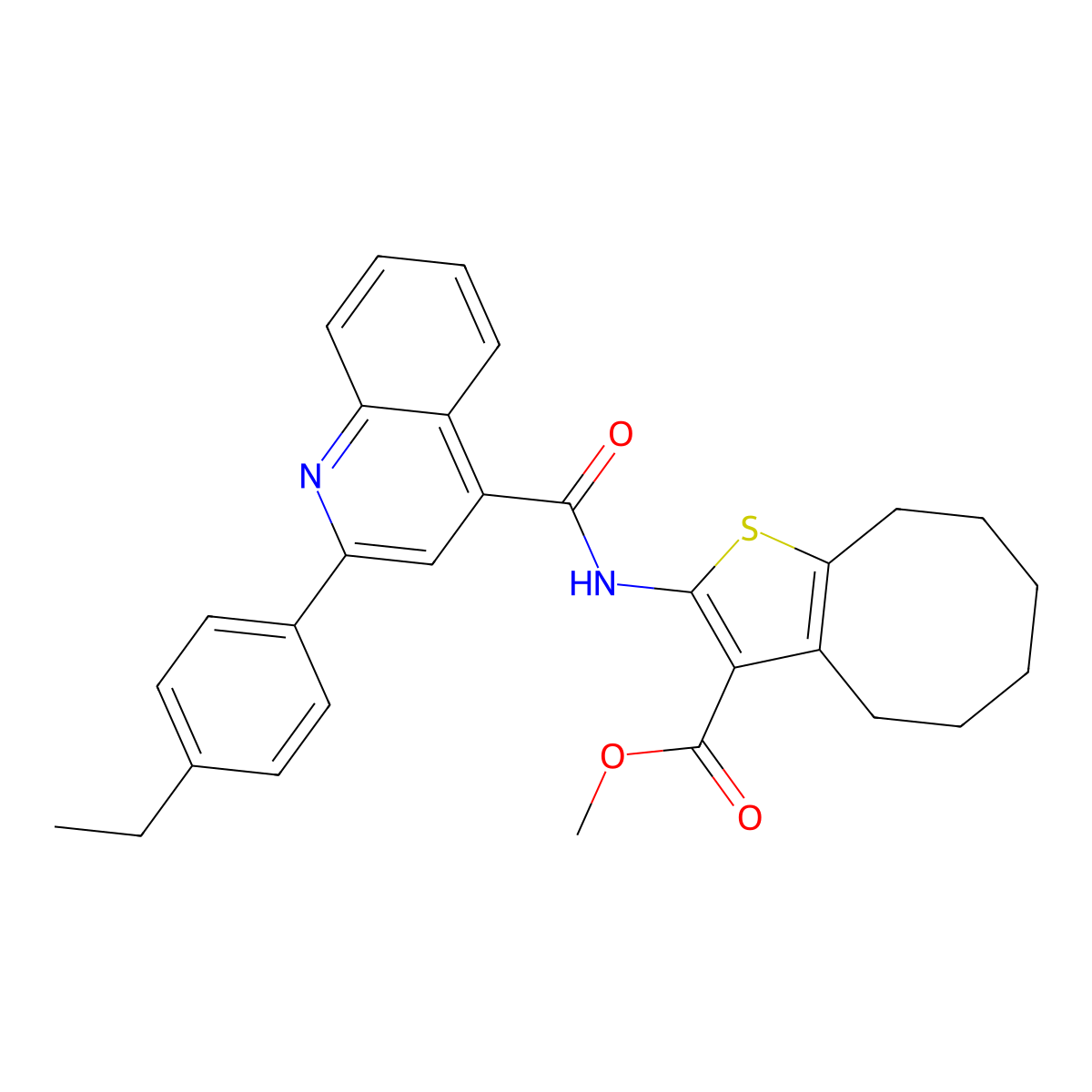 Methyl 2-({[2-(4-ethylphenyl)-4-quinolinyl]carbonyl}amino)-4,5,6,7,8,9-hexahydrocycloocta[b]thiophene-3-carboxylate molecular structure, CAS 353471-36-0