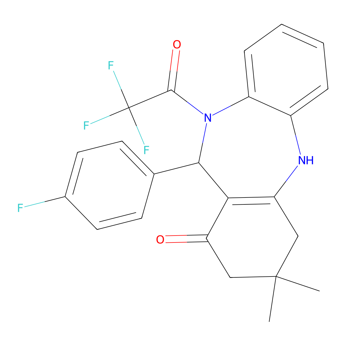 6-(4-Fluorophenyl)-9,9-dimethyl-5-(2,2,2-trifluoroacetyl)-6,8,10,11-tetrahydrobenzo[b][1,4]benzodiazepin-7-one molecular structure, CAS 353471-45-1