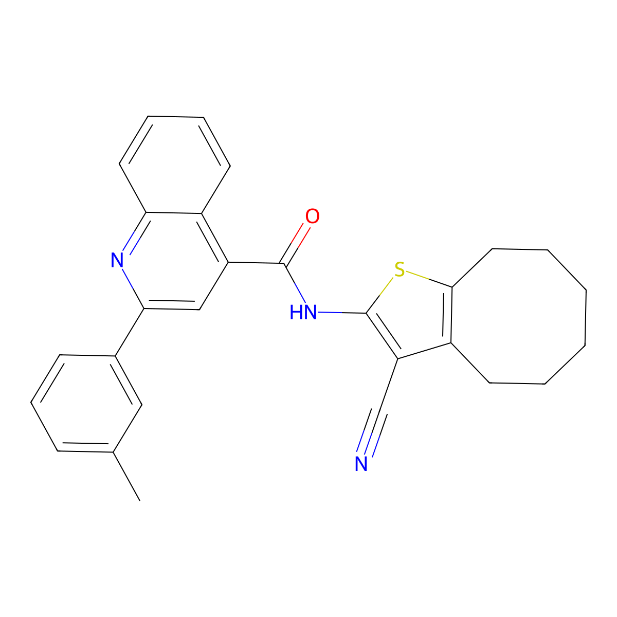 N-(3-cyano-4,5,6,7,8,9-hexahydrocycloocta[b]thiophen-2-yl)-2-(3-methylphenyl)quinoline-4-carboxamide molecular structure, CAS 353471-57-5