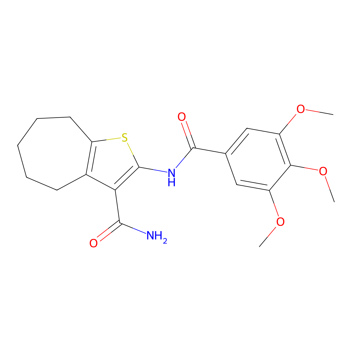 2-[(3,4,5-trimethoxybenzoyl)amino]-5,6,7,8-tetrahydro-4H-cyclohepta[b]thiophene-3-carboxamide molecular structure, CAS 353471-64-4