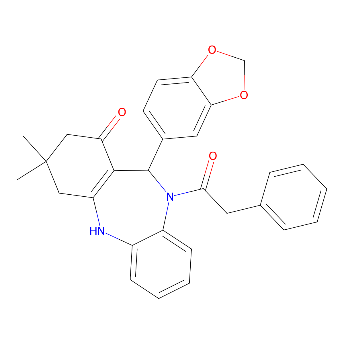 6-(1,3-Benzodioxol-5-yl)-9,9-dimethyl-5-(2-phenylacetyl)-6,8,10,11-tetrahydrobenzo[b][1,4]benzodiazepin-7-one molecular structure, CAS 353471-76-8