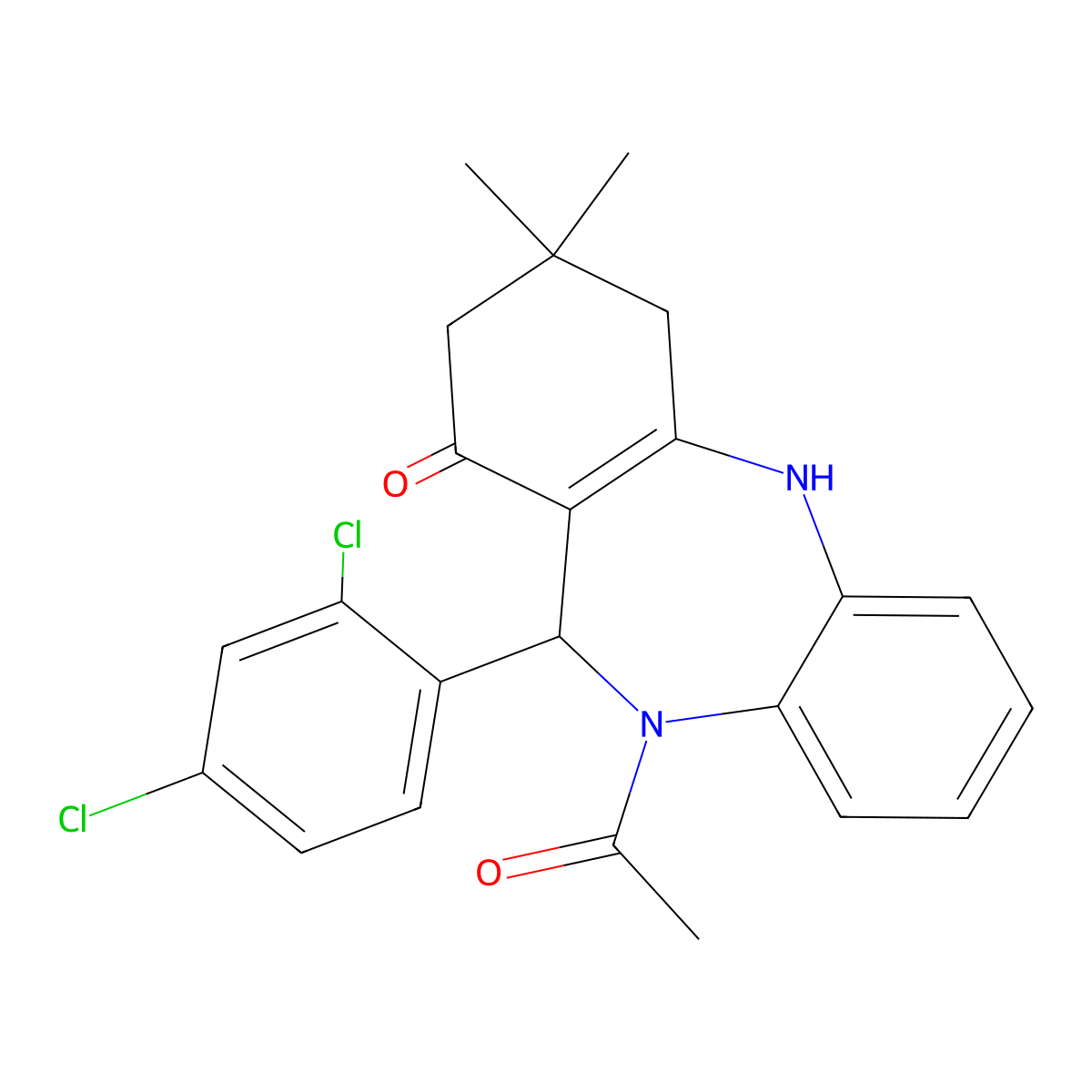 5-Acetyl-6-(2,4-dichlorophenyl)-9,9-dimethyl-6,8,10,11-tetrahydrobenzo[b][1,4]benzodiazepin-7-one molecular structure, CAS 353471-81-5