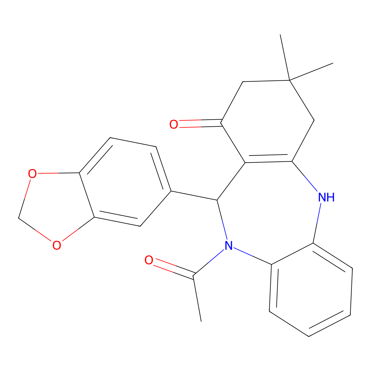 5-Acetyl-6-(1,3-benzodioxol-5-yl)-9,9-dimethyl-6,8,10,11-tetrahydrobenzo[b][1,4]benzodiazepin-7-one molecular structure, CAS 353471-98-4