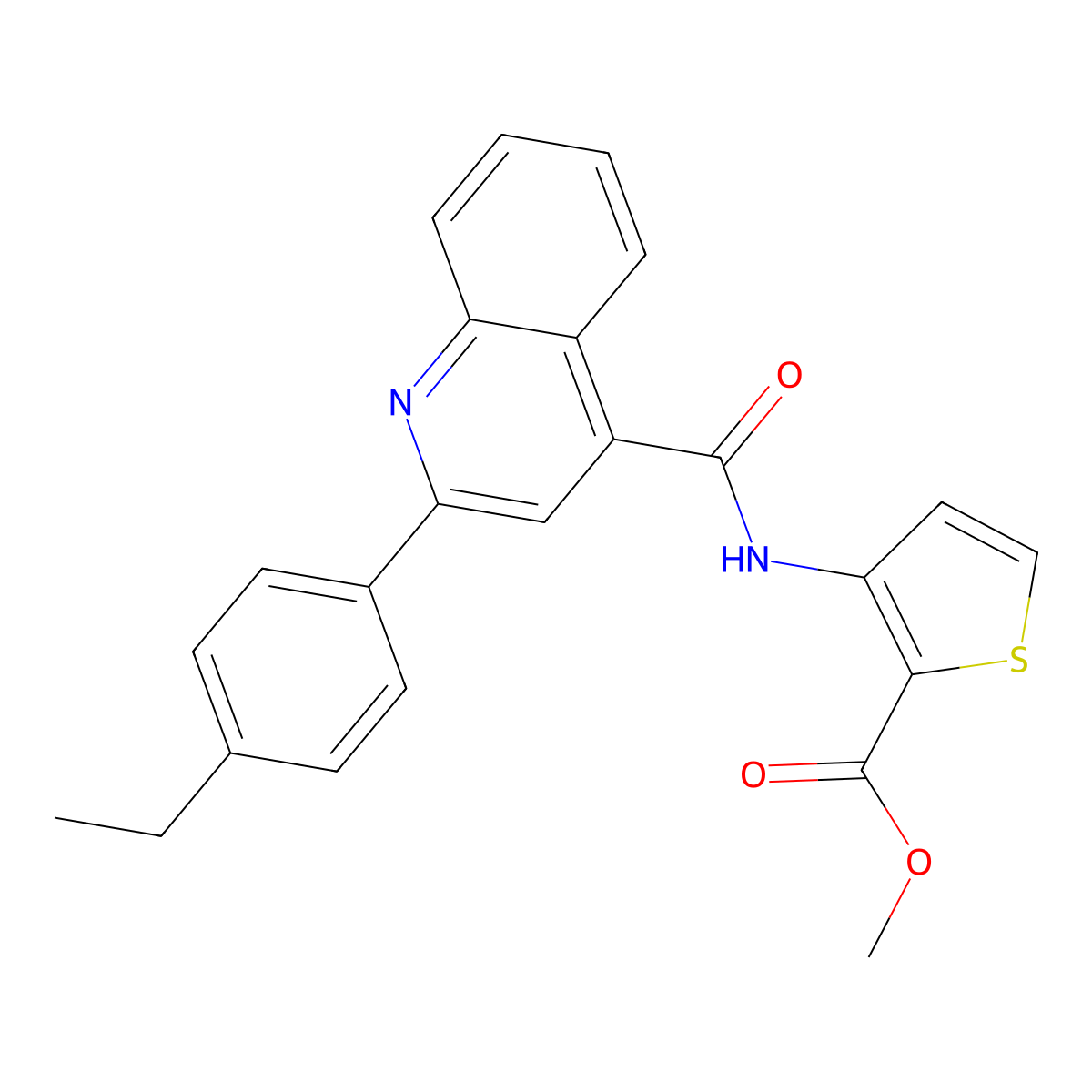 Methyl 3-[[2-(4-ethylphenyl)quinoline-4-carbonyl]amino]thiophene-2-carboxylate molecular structure, CAS 353472-03-4