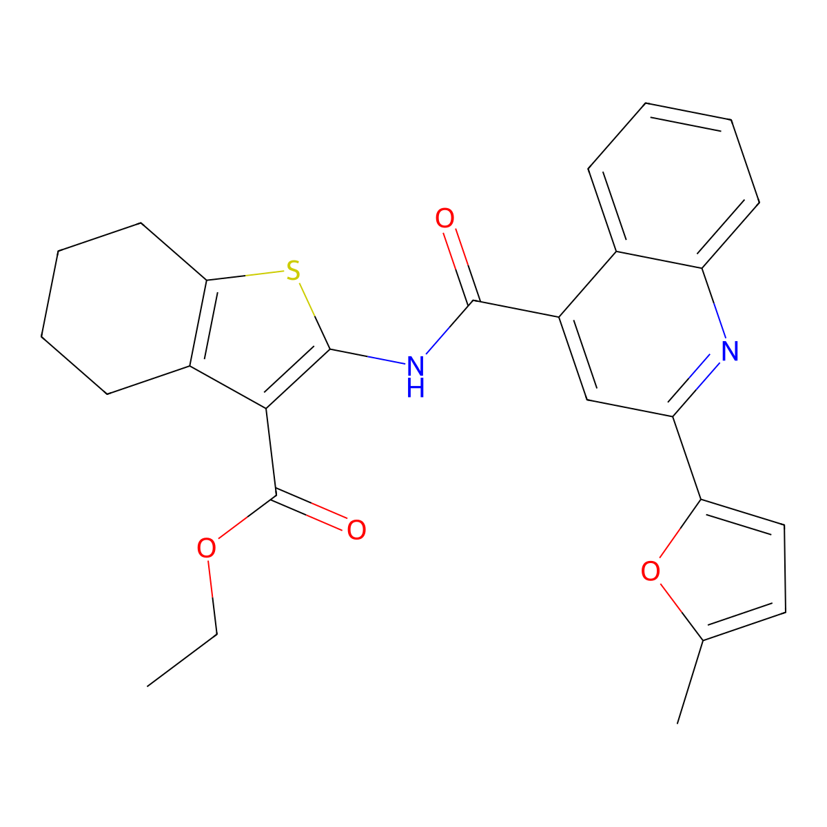Ethyl 2-[[2-(5-methylfuran-2-yl)quinoline-4-carbonyl]amino]-4,5,6,7-tetrahydro-1-benzothiophene-3-carboxylate molecular structure, CAS 353472-06-7