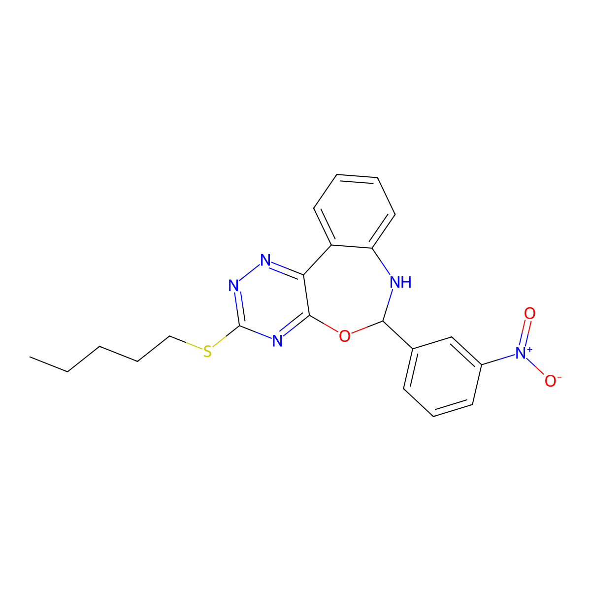 6-{3-Nitrophenyl}-3-(pentylsulfanyl)-6,7-dihydro[1,2,4]triazino[5,6-d][3,1]benzoxazepine molecular structure, CAS 353472-18-1
